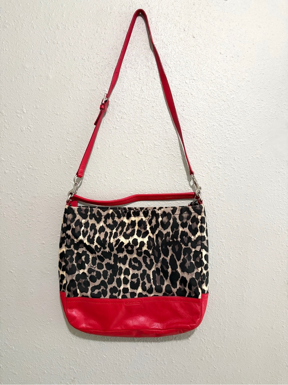 Coach Parker Ocelot Animal Print Hobo Bag F23266 Black Red Leather Trim Tote Bag